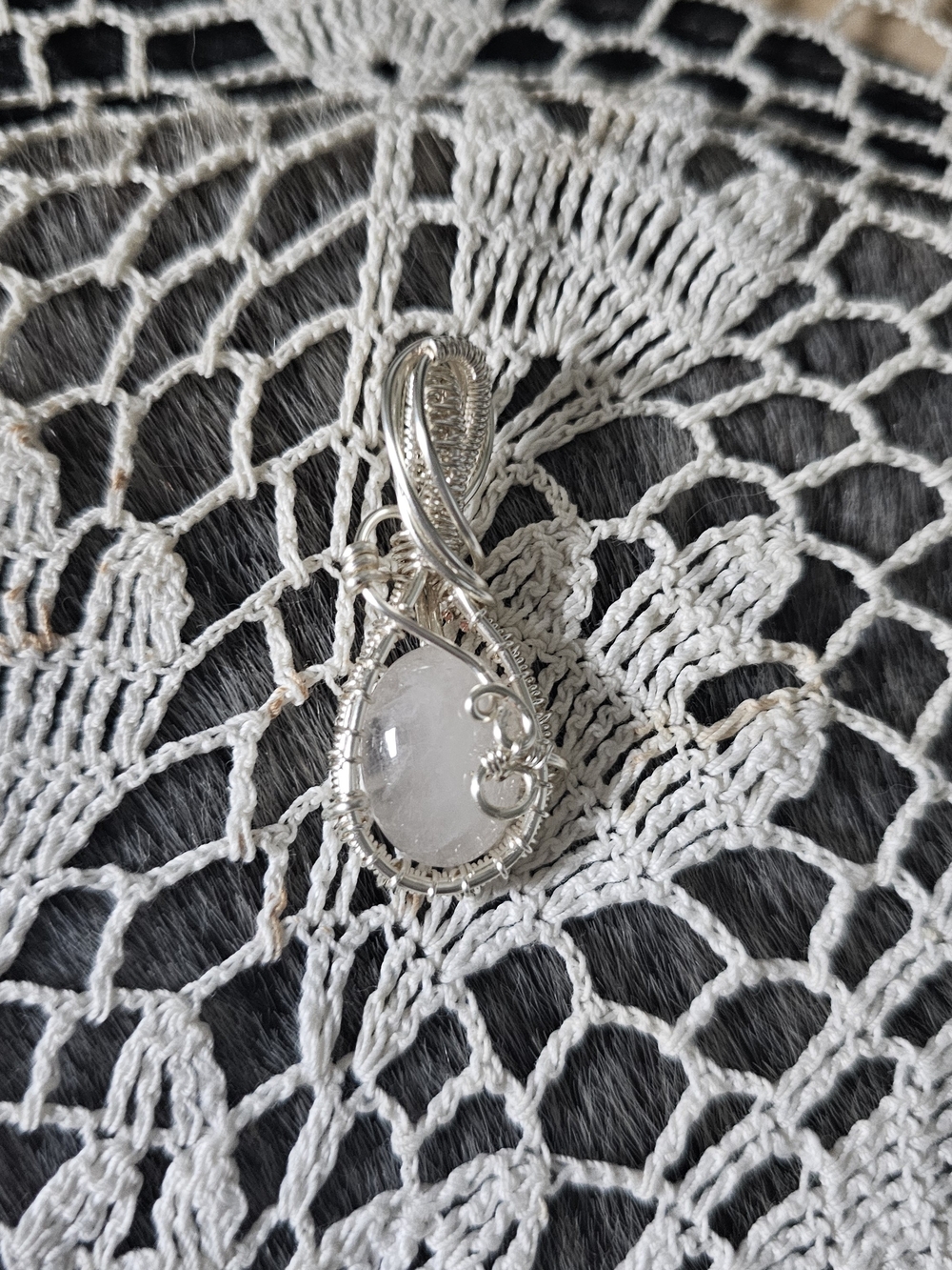 Silver Wire-Wrapped White Crystal Teardrop Pendant - Women Jewelry